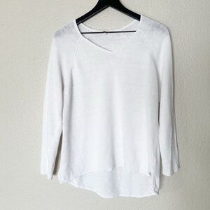 Eileen Fisher 100% Linen Pullover Sweater White 3/4 Sleeve V-Neck Women’s Size L